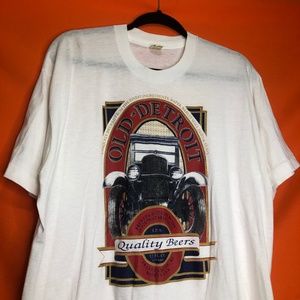 Vtg 80s Old Detroit Beer Screen Stars white shirt